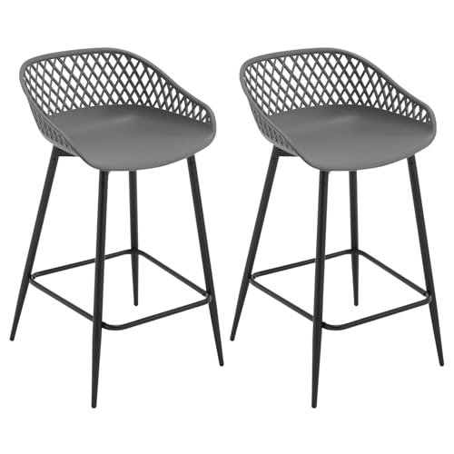 WOLTU Barhocker 2er Set, Barstuhl mit hohler Rückenlehne, Küchenstuhl breite Sitzfläche, Bistrostuhl mit Fußstütze, Metallbeinen, Outdoor Bar Terrasse, aus PP-Kunststoff, Grau, BH417gr-2