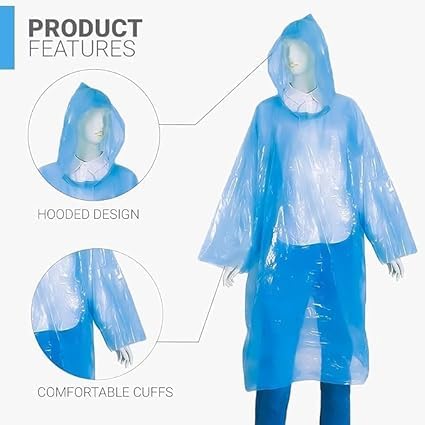 Image of Unisex Disposable Rain Card Poncho with Hood, Ultra-Compact Waterproof Emergency Raincoat for Men & Women, Pocket-Size Lightweight Travel Rainwear, Reusable 2-3 Times (Pack of 12, Multicolor)