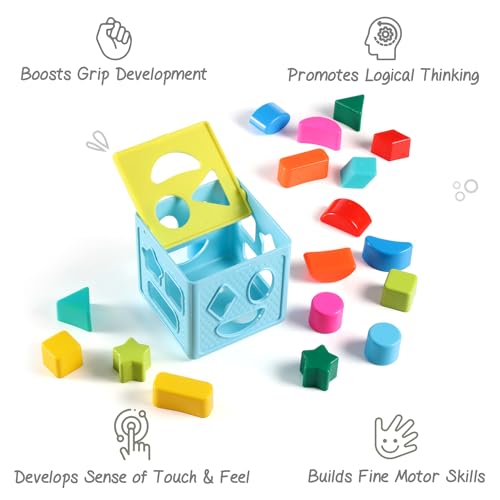 Image of INTELLIBABY Premium 18 Pcs Shape Sorter Cube-Montessori Sensory Learning & Stacking Toy for Babies & Toddlers 1-5 Years, Brain & Cognitive Development,Activity & Educational Toy for Kids,Birthday Gift