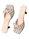 MakeMeChic Women's Polka Dots Bow Knot Heeled Sandals Square Toe Slide Shoes Beige 6.5