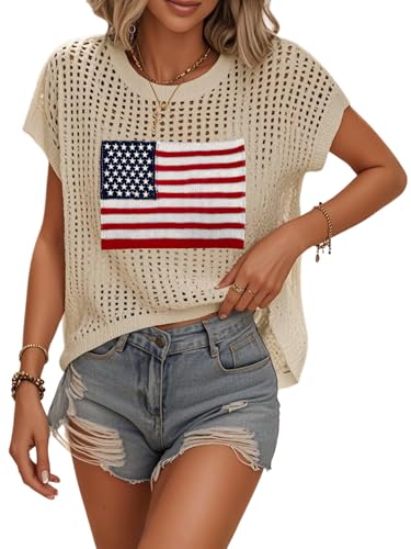 Image of Womens Summer Crochet Tops Hollow Out Cap Sleeve Cover Up Tank Top Pullover Sweater Vest Beach Vacation Clothes
