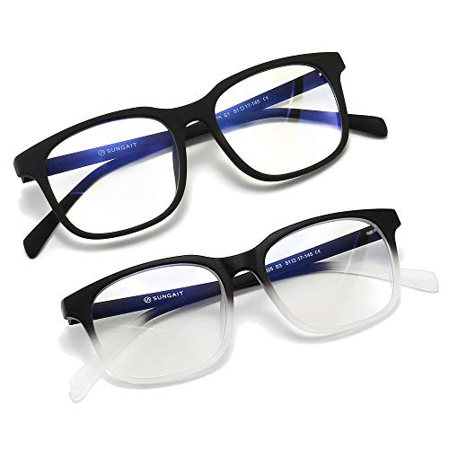 SUNGAIT Blue Light Blocking Glasses, Anti Eye Strain Computer Game Square Eyeglasses (Gradient Grey Frame & Black Frame) SUNGAIT Blue Light Blocking Glasses, Anti Eye Strain Computer Game Square Eyeglasses (Gradient Grey Frame & Black Frame)