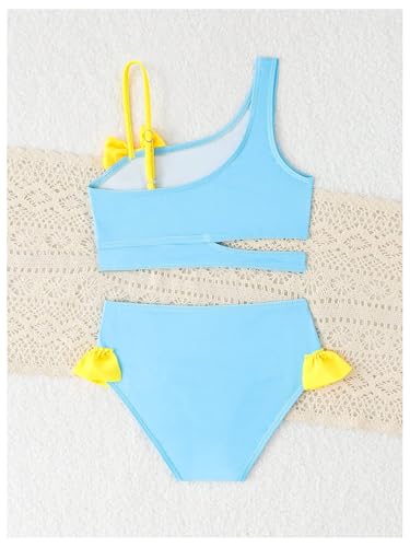 WDIRARA Toddler Girl's 2 Piece Cute Bikini Set Bow Cartoon Print Bathing Suit Asymmetrical Cut Out Swimsuit2