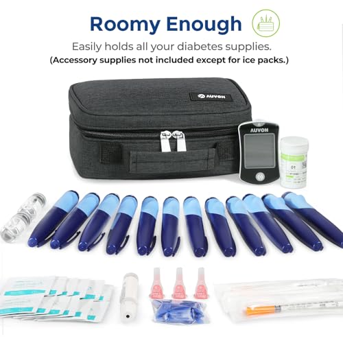 auvon large insulin cooler travel case longer cooling effect with 4  160g ice packs compact medication cooler bag for 8 insulin pens and diabetic supplies ideal travel partner with handle design