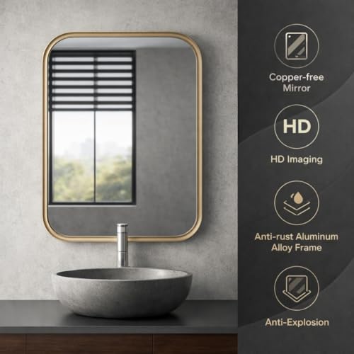 Image of 18x24 Inch Metal Frame Mirror Glass for Wall /Aluminium Rectangle Bathroom Wall Mirror /Mirror for Bathroom /Bedroom /Living Room /Entryway /Dressing Room /Decorative /Vanity| AM1824A2