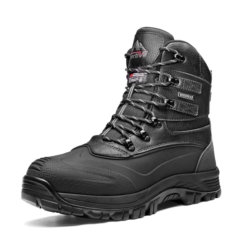 NORTIV 8 Men's Insulated Waterproof Construction Rubber Sole Winter Snow Ski Boots 9.5 Black