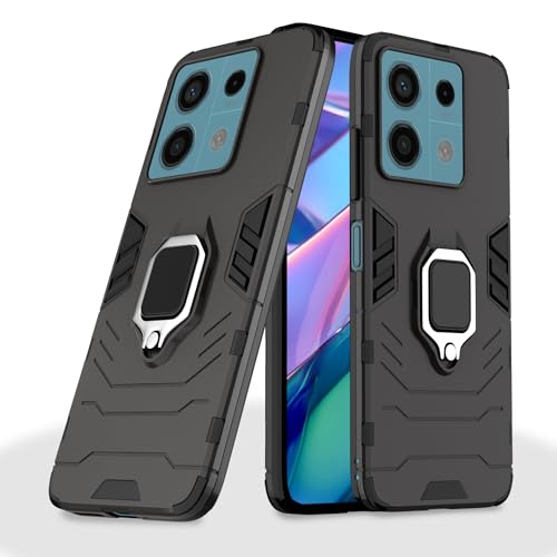 Image of Pikkme Redmi Note 13 5G Back Cover | D5 Tough Armor Bumper | 360 Protection Case | Ring Holder Stand Case for Redmi Note 13 5G (Black)