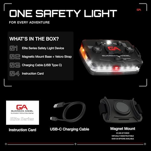 Image of Guardian Angel Elite Series Safety Light, Beacon Device (White Front & Orange Rear) Rechargeable, Magnetic, Hands-Free Wearable, Mountable LED Light for Construction, Roadside, Towing, Industrial TEE