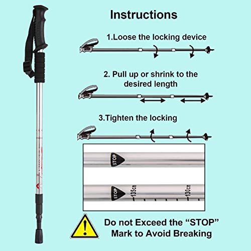 Image of Trekking Poles - Lightweight Adjustable Aluminium Hiking Sticks with Shock Absorber, All-Terrain Tips & Carry Bag (Silver, Pack of 1)