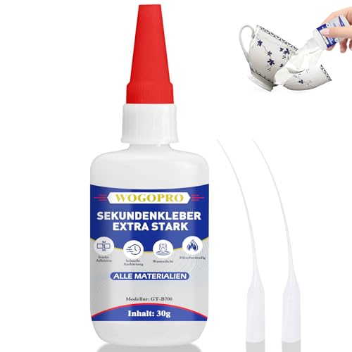 Pegamento superglue, 30 g, superadhesivo, resistente al agua, resistente al calor, con cierre de aguja, contra la deshidratación, pegamento universal para plástico, vidrio, metal, madera
