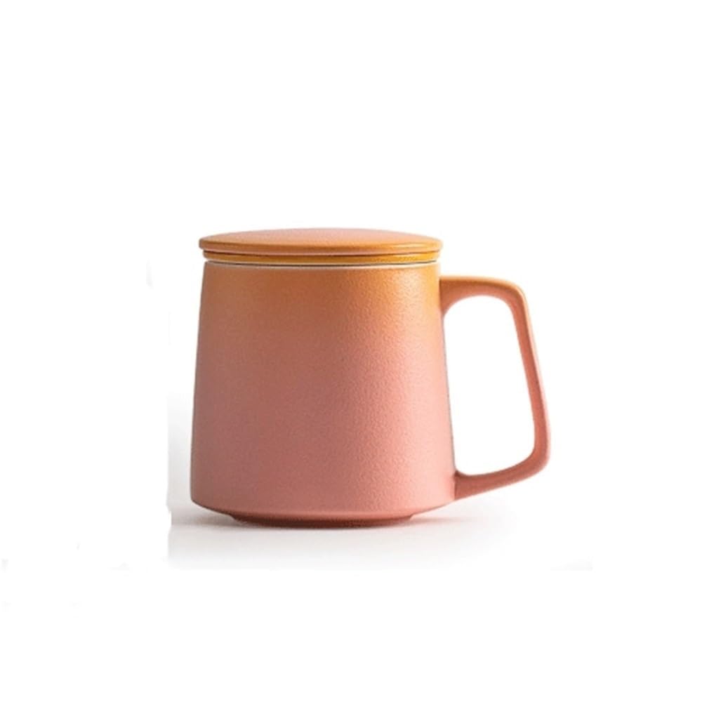 Tazza da tè con manico, tazza da tè in ceramica cinese, con infusore e coperchio, 11,84 oz, verde, rosa, viola, giallo(Pink)