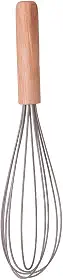 Batedor de Ovos em Silicone, Cabo de Madeira, 24,5cm, Fouet, Resistente ao Calor, Antirrisco, Cozinha, Massas, Fácil Limpeza