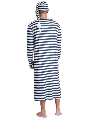 Men's Nightshirt Long Sleeve Nightgown Henley Sleep Gowns with Night Cap Christmas Sleepwear2