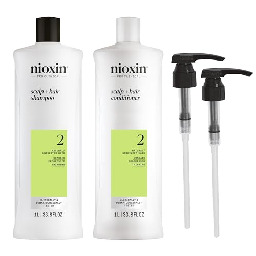 Nioxin System 2 Shampoo & Conditioner Prepack | For Natural or Untreated Hair with Progressed Thinning | With Niacinamide and Biotin | Pumps Included | 33.8 Fl oz.