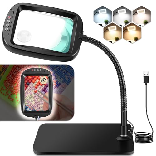 NZQXJXZ 10x Lupa con Luz y Soporte, Lampara Lupa con 60 LED, 5 Temperaturas de Color y 4 Niveles de Ajuste de Brillo para Aficiones, Lectura, Joyería, Trabajo de Cerca
