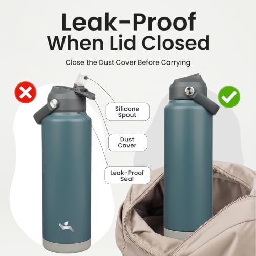 Image of Konokyo 40 oz Insulated Stainless Steel Sports Water Bottle with Straw Lid