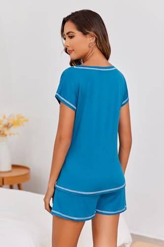 Image of Ekouaer Womens Pajama Sets 2 Piece Soft Short Sleeve Top and Shorts Sleepwear Round Neck Pjs Lounge Set with Pockets