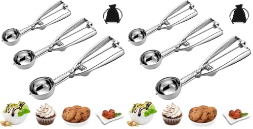Image of Ice Cream Scoop, 3Pcs Cookie Scoop Set, Stainless Steel Cookie Scoops for Baking Set of 3, Cookie Scooper for Baking, Ice Cream Scooper with Trigger Release, Cookie Dough Scoop (Pack of 2)