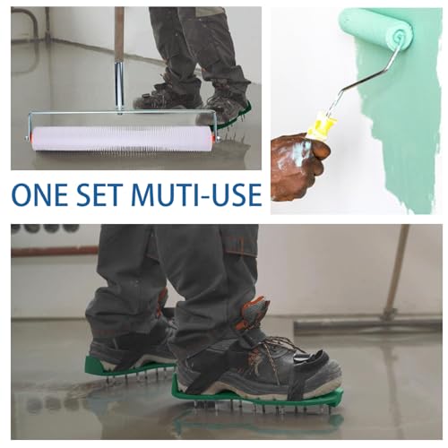 Stachelwalze Ausgleichsmasse Werkzeug Set mit Nagelschuhe, Edelstahl Abzieher, Teleskopstange 162cm (inkl. Farbroller & Spachtel) für Selbstnivellierender Estrich​