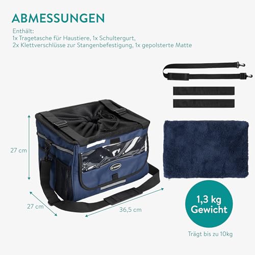 Navaris Hundekorb Fahrrad vorne - Hundefahrradkorb vorn - Fahrradkorb Hund - Für Hunde bis zu 10 kg - Praktische Zusatztaschen - Fahrradkorb Lenker mit Trageriemen - Blau