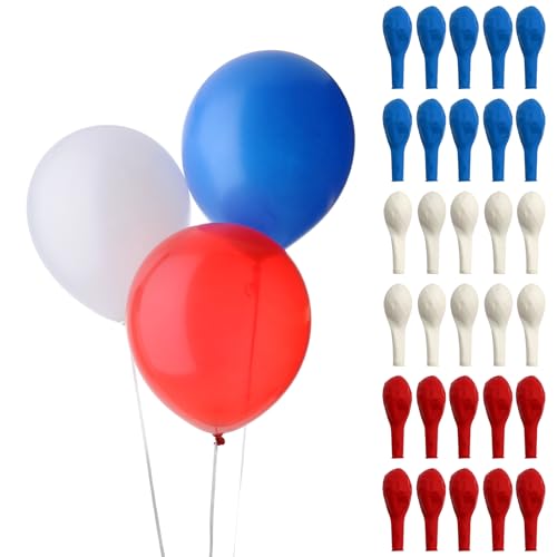30PCS Red White Blue Latex Balloons,12INCH Balloon for 4th of Jul...