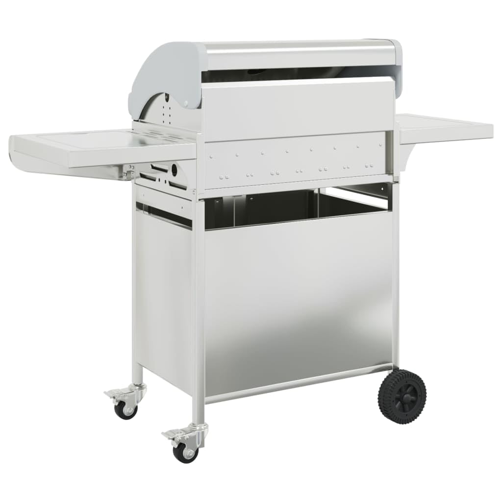 Grill gazowy z 5 płomieniami, ze stali nierdzewnej, srebrny, powierzchnia grillowania: 63 x 40 cm, moc 16 kW, z zapłonem piezoelektrycznym i wbudowanym termometrem, do ogrodu, na balkon