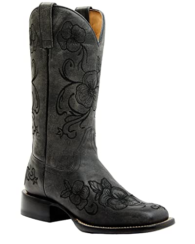 Shyanne Women's Lasy Floral Western Boots - Black Leather