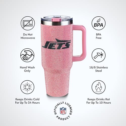 Image of The Memory Company Officially Licensed 40oz Pink Bling Game Day Tumbler, New York Jets