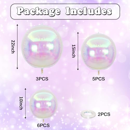 Image of 14 Pcs Iridescent Round Foil Balloons Mermaid Holographic Balloons | Iridescent Clear Balloon Mylar Balloon for Girls Mermaid Kpop Under The Sea Rainbow Birthday Wedding Disco Party Decoration