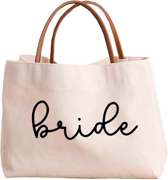 Bride Bag Lienzo, Bolsa de la Novia Bolsa, Bolsa de Novia Impresa Bride, Bolsa de Transporte Bride, Accesorios Para Despedida De Soltera, para Boda Despedida de Soltera Mujer (Blanco)