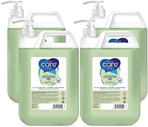 Carekind 70% Hand Sanitiser Gel 5 Litre - with Aloe Vera Extract - Antibacterial Hand sanitizer gel with Medical Grade Alcohol, Kills Viruses & 99.999% of bacteria. With pump dispenser (Pack of 4)