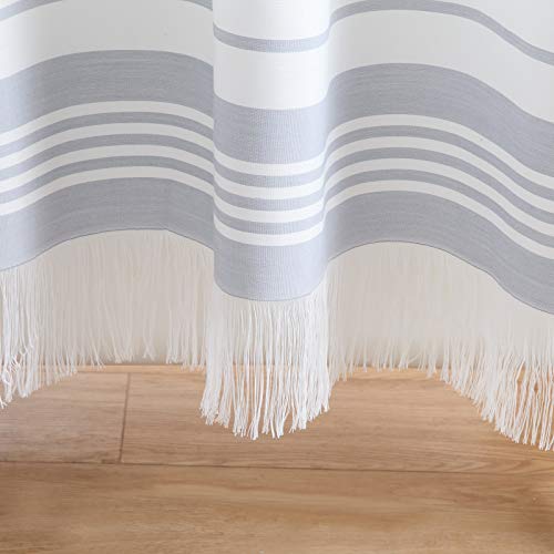 Bestripes Long Farmhouse Shower Curtain Boho Handmade Tassel Fabric Shower Curtain White Grey Modern Striped Shower Curtains For Bathroom Heavy Weighted Spa Decorative Bath Curtains, 72" W X 78" H #TOP5
