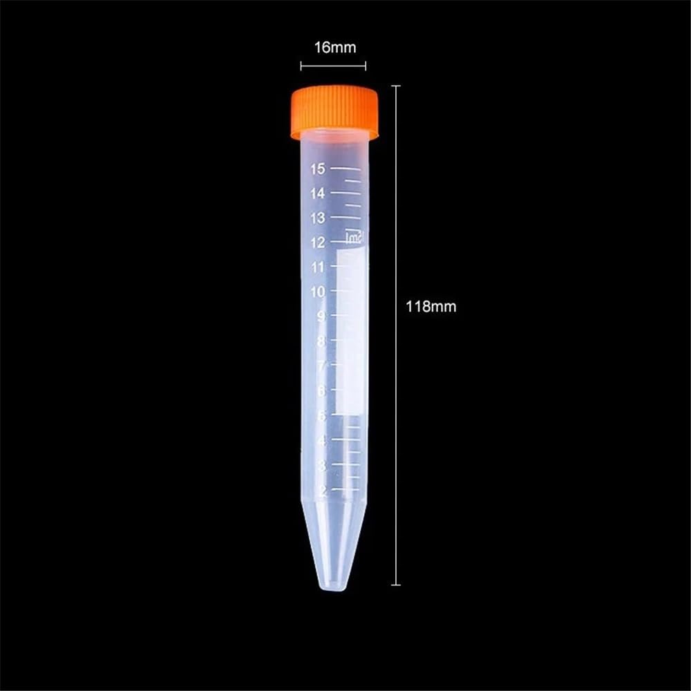 Vetreria da laboratorio Provette da centrifuga in plastica con fondo conico da 15 ml, con tappo a vite e contenitore graduato(Orange-15ml-100Pcs)