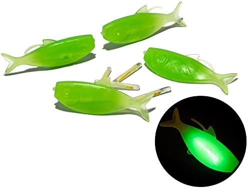 Darth Water Lures, 4 Shad, 4 glow sticks - Ice fishing lures and saltwater fishing lures. Glow in dark, Soft plastics, Internal scent pocket. Panfish, Perch, Crappie, Walleye, Trout, Bass. Made in USA