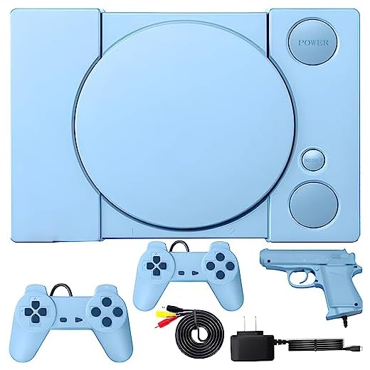 Retoo Console da gioco retrò 16 gioco blu Mini 8 bit, 2 joystick e pistola da gioco, console per giochi TV, gioco d'azione, console classica, Childhood Classic Game, console per videogiochi per