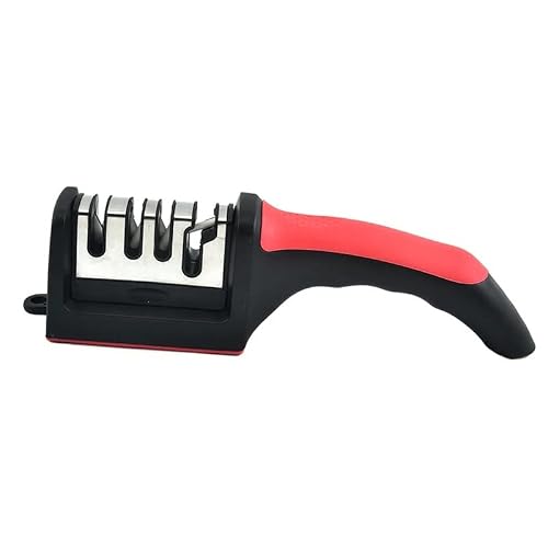 Kijor Home 3 Stage Knife Sharpeners 4 In 1 Kitchen Knife Accessory Advanced Technology Blade Sharpeners With Scissor Sharpeners And Level 5 Cut Resistant Glove (No Knives Included), Red, Black #TOP6