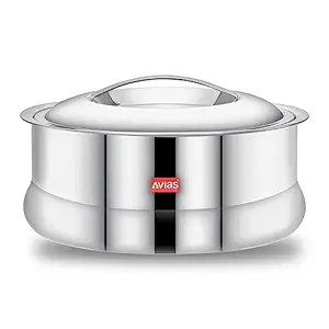 AVIAS Ruby Double Wall Insulated Stainless Steel Casserole with Lid, 2500ml, Hot Pot for Rice Roti Curry Gravy, Press-Type Lid Chapati Box, Hot Box, Retains Temperature, 2.5L