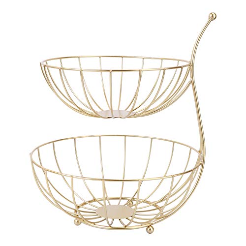 Cabilock – Cesta de armazenamento de frutas de metal com duas camadas para mesa de frutas, suporte p