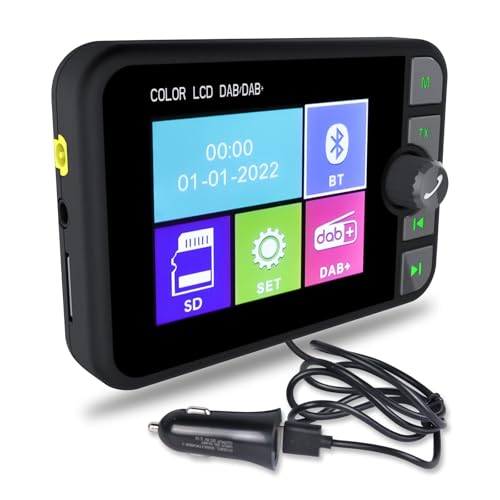 Hikity Digital DAB+ Adapter for Car Radio Android/Wince System, Radio DAB with FM Transmitter+ Bluetooth Handsfree 2.4” LCD Display DAB Adapter Antenna with TF Play/Aux Out
