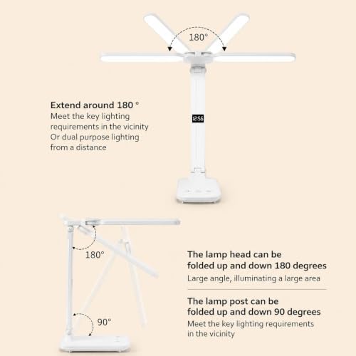 Image of DRAYA DEAL'S SmartTwin Pro Design Rechargeable LED Table Lamp Dual Arm Desk Light with Fan & Phone Holder Touch Control Dimmable Study Lamp 2400mAh Battery USB Powered (White)