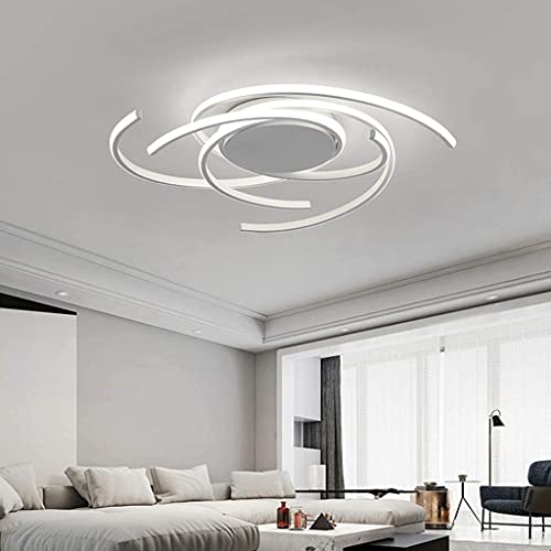 LED Modern Deckenleuchte Dimmbar Wohnzimmer Esszimmer Hängend Lampen mit Fernbedienung, Art Deco Design Klassisch Deckenlampe Metall Acryl-schirm Kronleuchter für Küche Bad Flur Ø56*H10cm (Weiß) Cover