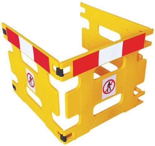 Horison Industries 3 Section Temporary Barrier - Durable Polyethylene Material Foldable Pedestrian Road Safety Work Guard with Clear Warning Markings for Indoor or Outdoor Use - Bright Yellow Colour