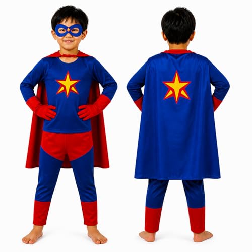 Image of superhero costumes for kids | Blue Red Full Sleeve T-Shirt & Track Pants | Kids Fancy Dress for Birthday Party, School Function for age group 3 to 8 yrs