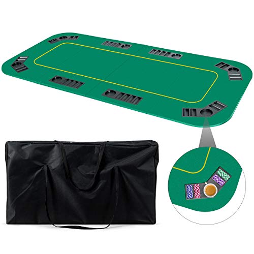 Glacer Foldable Poker Table Top 8 Player, 79"X 36"Large Professional Four Fold Poker Topper Rectangle Cover Mat W/Chips Tray Cup Holders Carry Bag For Texas Hold'em Casino Home Cards Game Nights #TOP4