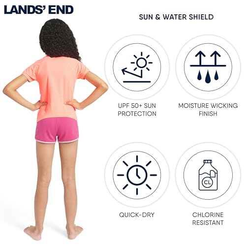 Image of Lands' End Girls' Swim UPF 50+ Short Sleeve Sun Tee Rash Guard Shirt