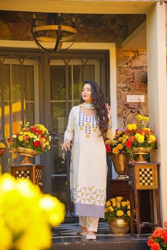 Image of ANNI Designer Kurta Sets for Women Viscose Blend Printed | Kurta Pant Dupatta Set | Straight Kurti Set for Women | Sweetheart Neck Full Sleeve Ethnic Suit | Designer Indian Kurti Outfit with Pants