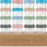 Budding Bear Contenitori Alimentari Vetro Ermetici Bimbi da 120ml (16pz) - Contenitori Pappa Neonati per Lavastoviglie Freezer e Microonde - Privi di BPA, Ftalati, Piombo, PVC