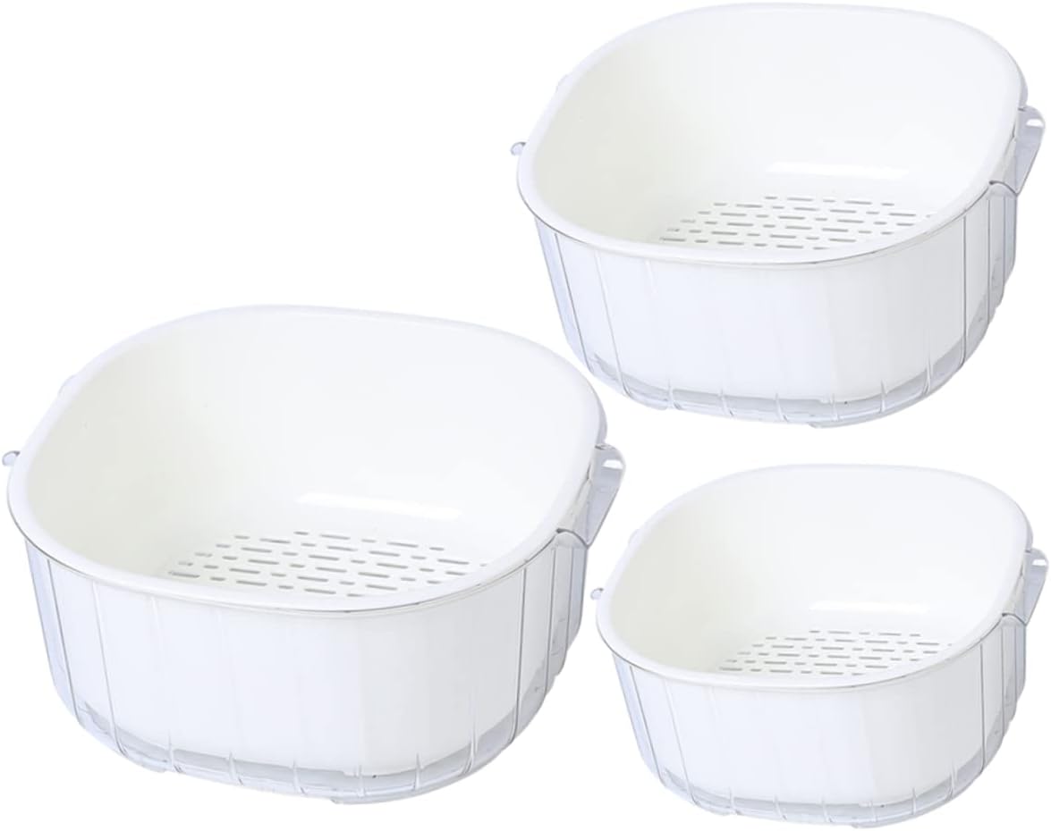 STOBAZA 3pcs Double Layer Drainer Basket Kitchen Fruit Basket Washing and Vegetable Wash Dish Rack with Draining Tray Bin Removable Laundry Serving Woven White Pp