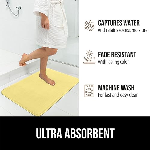 Gorilla Grip Thick Memory Foam Bath Rugs, Soft Absorbent Velvet Bathroom Mats, Durable Dots On Underside, Machine Washable Bathmat, Carpet Rug Room Decor For Shower Floor, 24X17 Mat, Yellow #TOP4