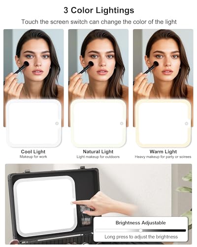 Image of Relavel Makeup Case, Makeup Bag with LED Mirror Makeup Organizer Large Cosmetic Bags Travel Train Case for Women, Portable Vanity Makeup Box with Rechargeable Light up Mirror and Adjustable Dividers